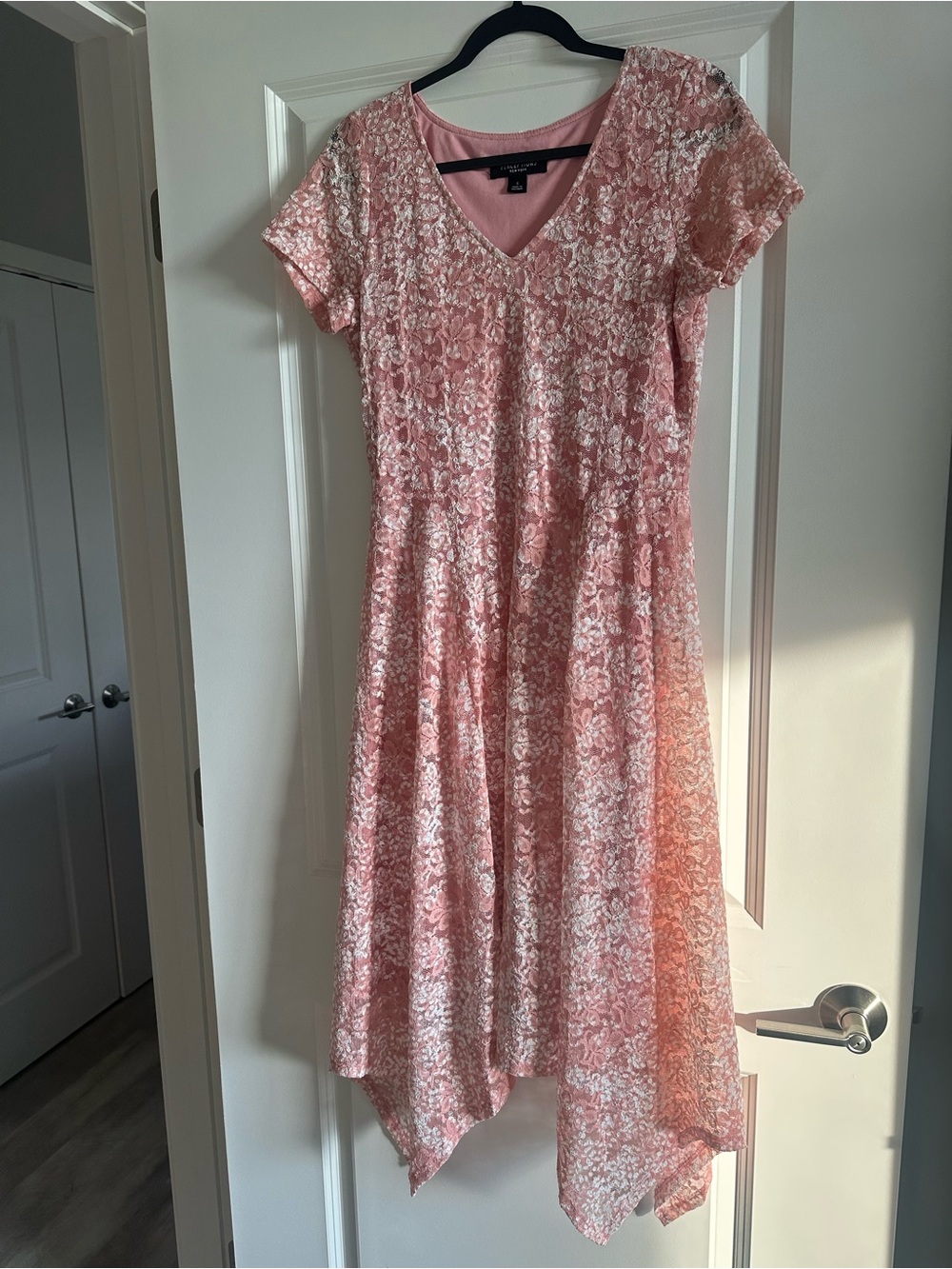 Perceptions Pink Lace-Overlay Midi Dress